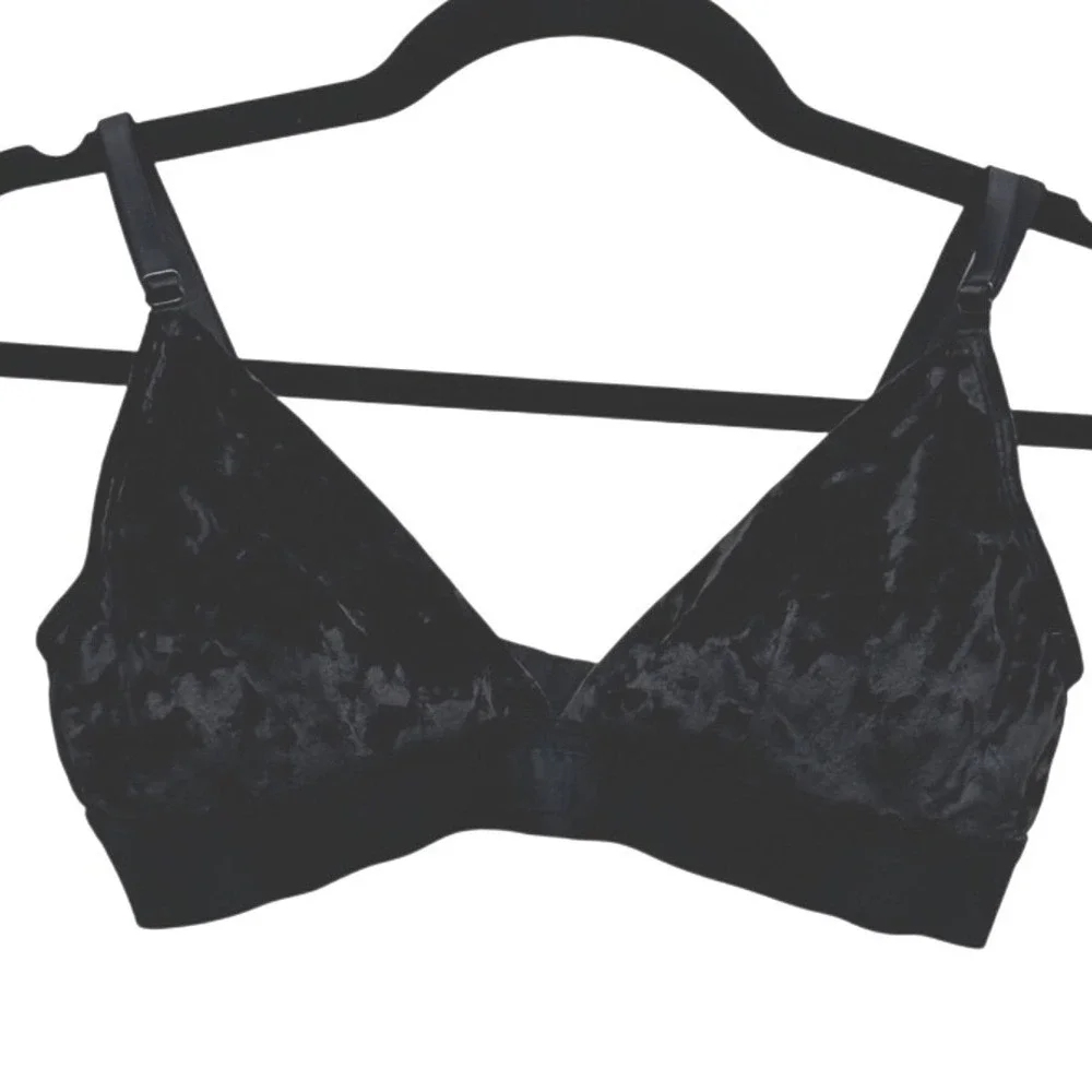 PINK Victoria's Secret Bralette Crushed Velvet Triangle Black Medium Y2K Lounge - Picture 6 of 10